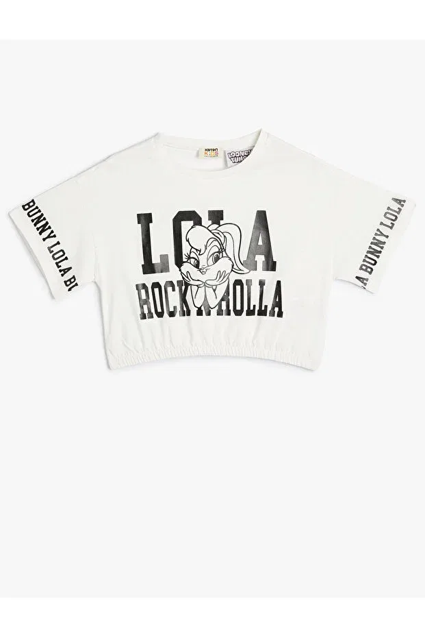Детская футболка для девочек с принтом Crop Lola Bunny T-Shirt Licensed Elastic Waist Koton, Ecru — фото 3