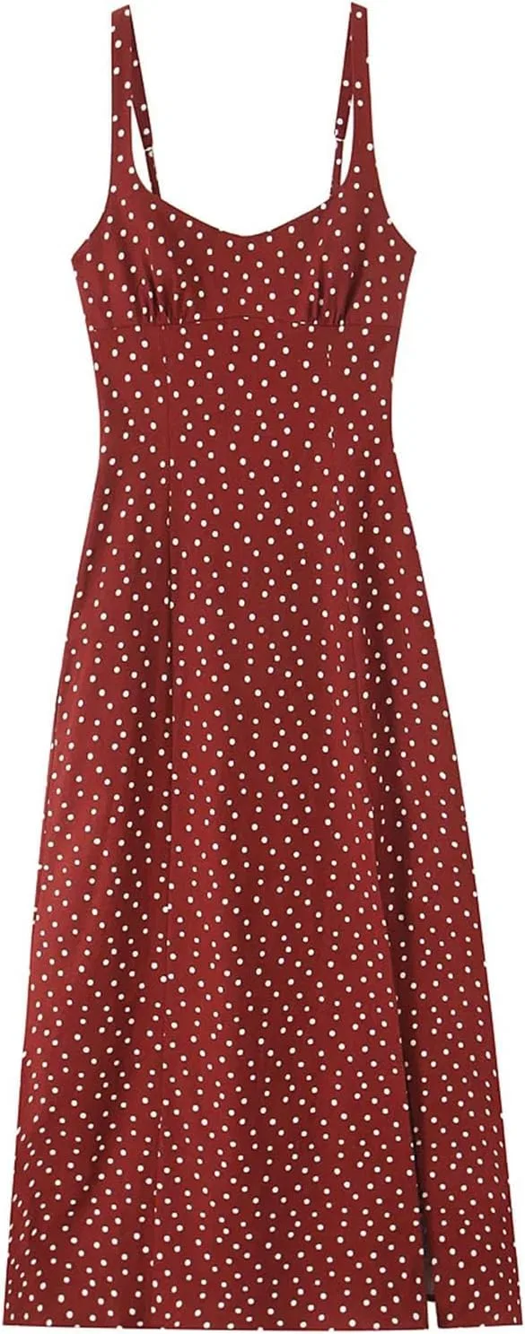 Женское платье миди с горошком A-line Summer Casual, Red