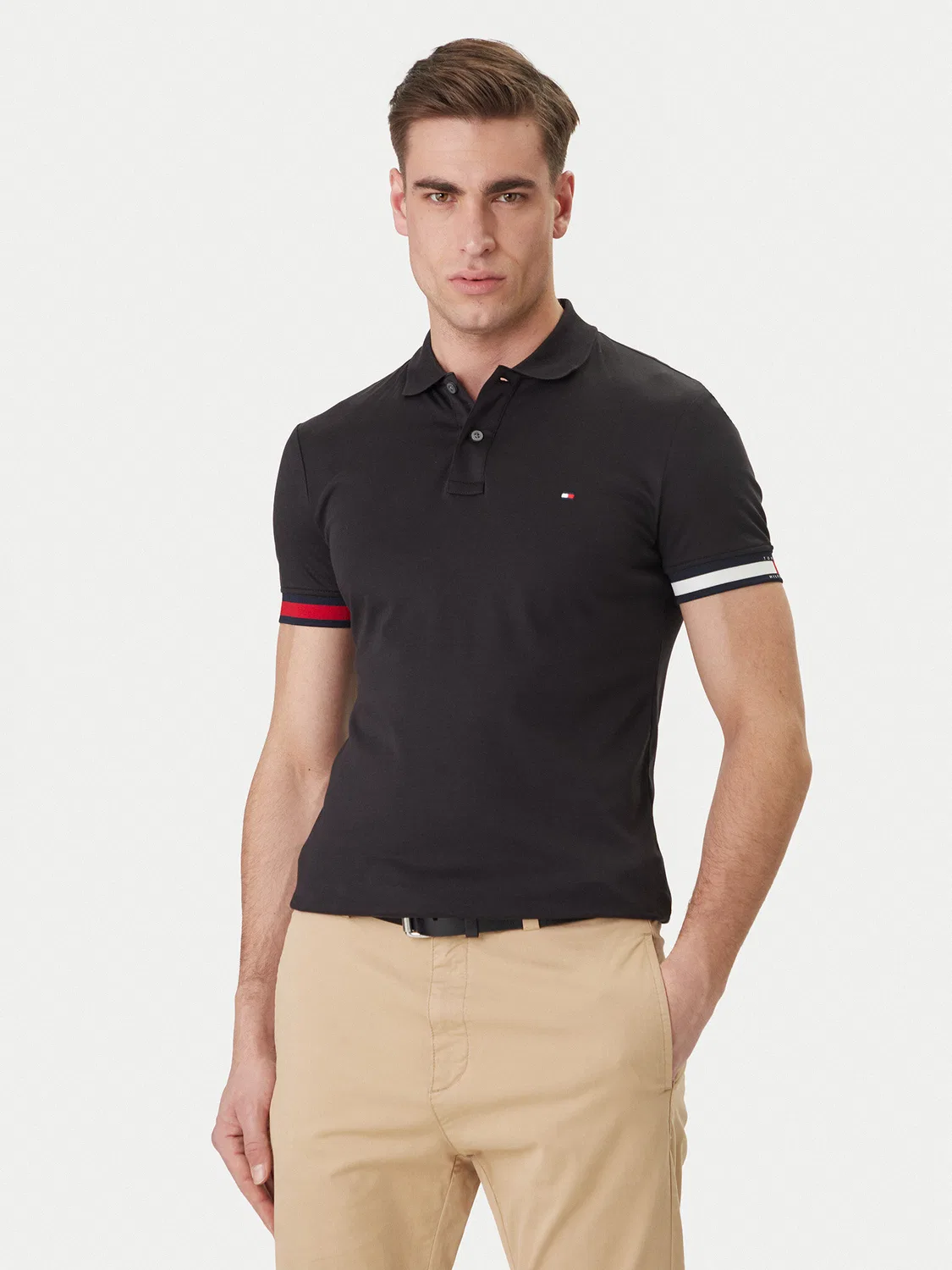 Мужское поло приталенного кроя Tommy Hilfiger, черный