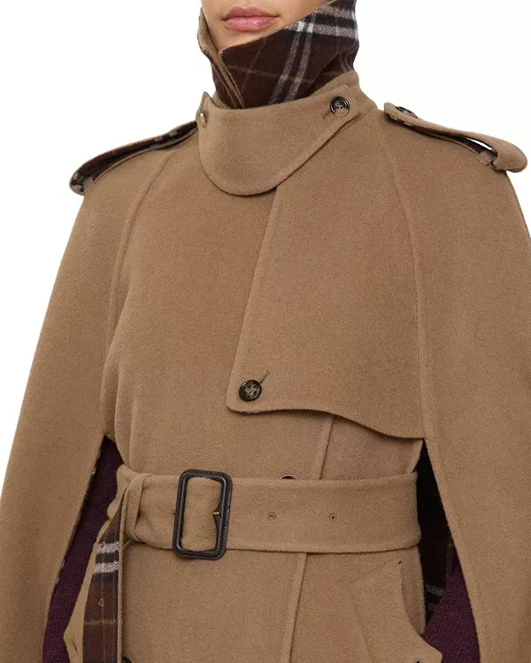 Женское пальто-накидка из шерсти Belmont Burberry, Camel Brown/Treacle Brown — фото 3