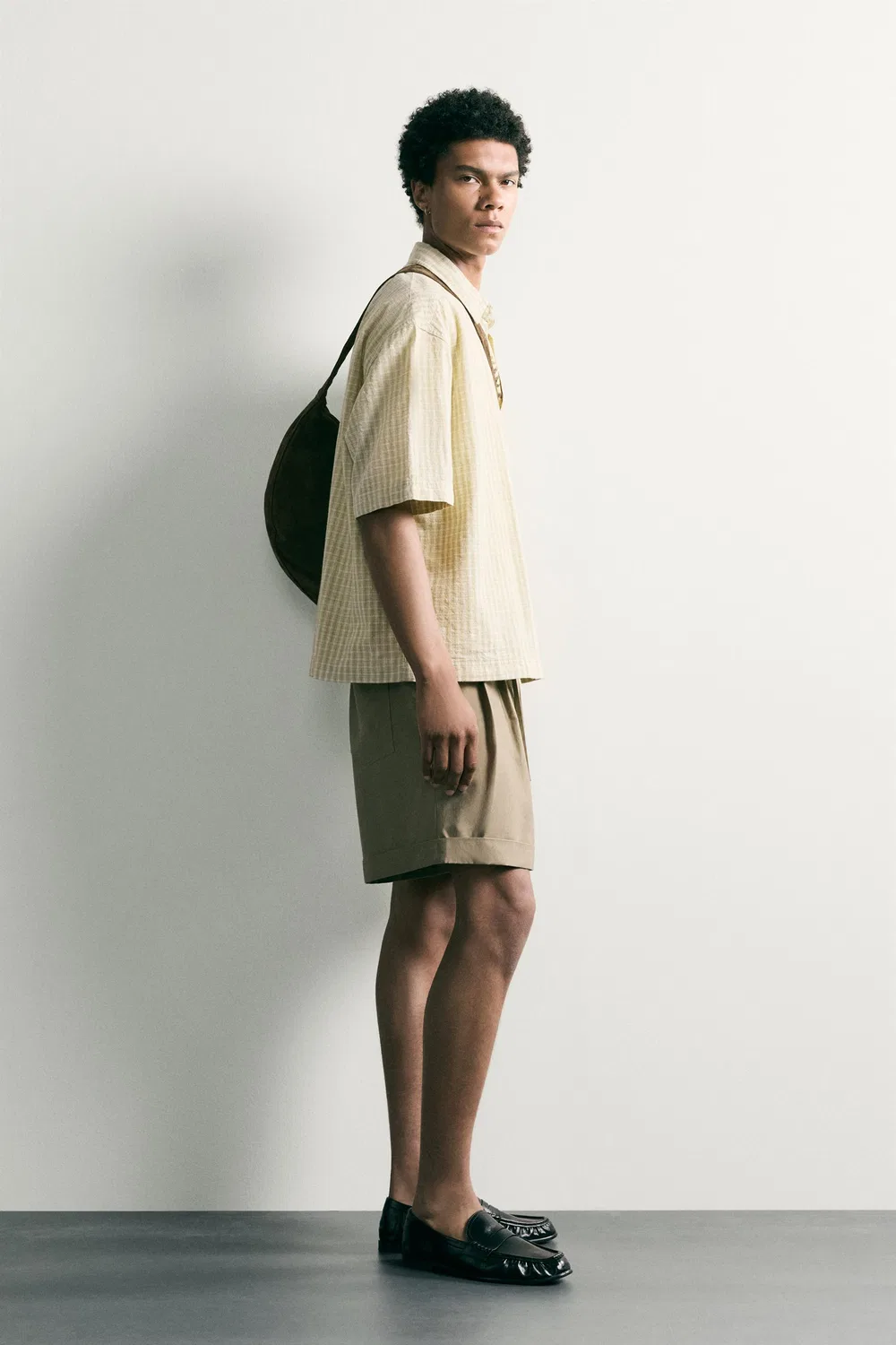 Складчатые свободные бермудские шорты ZARA, Beige — фото 4