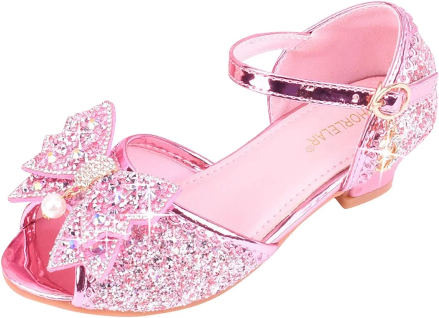 Детские туфли для девочек с блестками и бантом, Pink