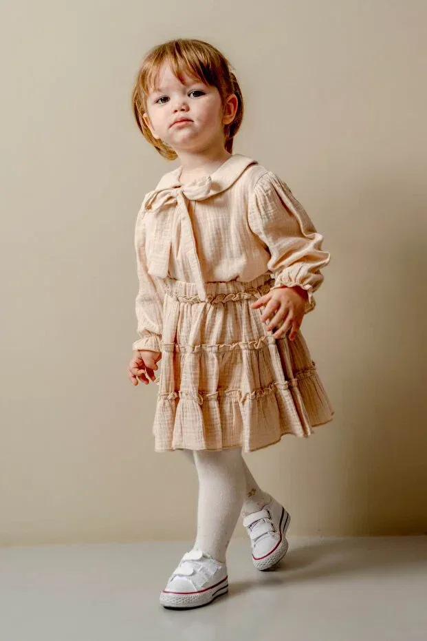 Детский комплект для девочек с вязаным кардиганом и юбкой Jnf Kids, Beige — фото 3