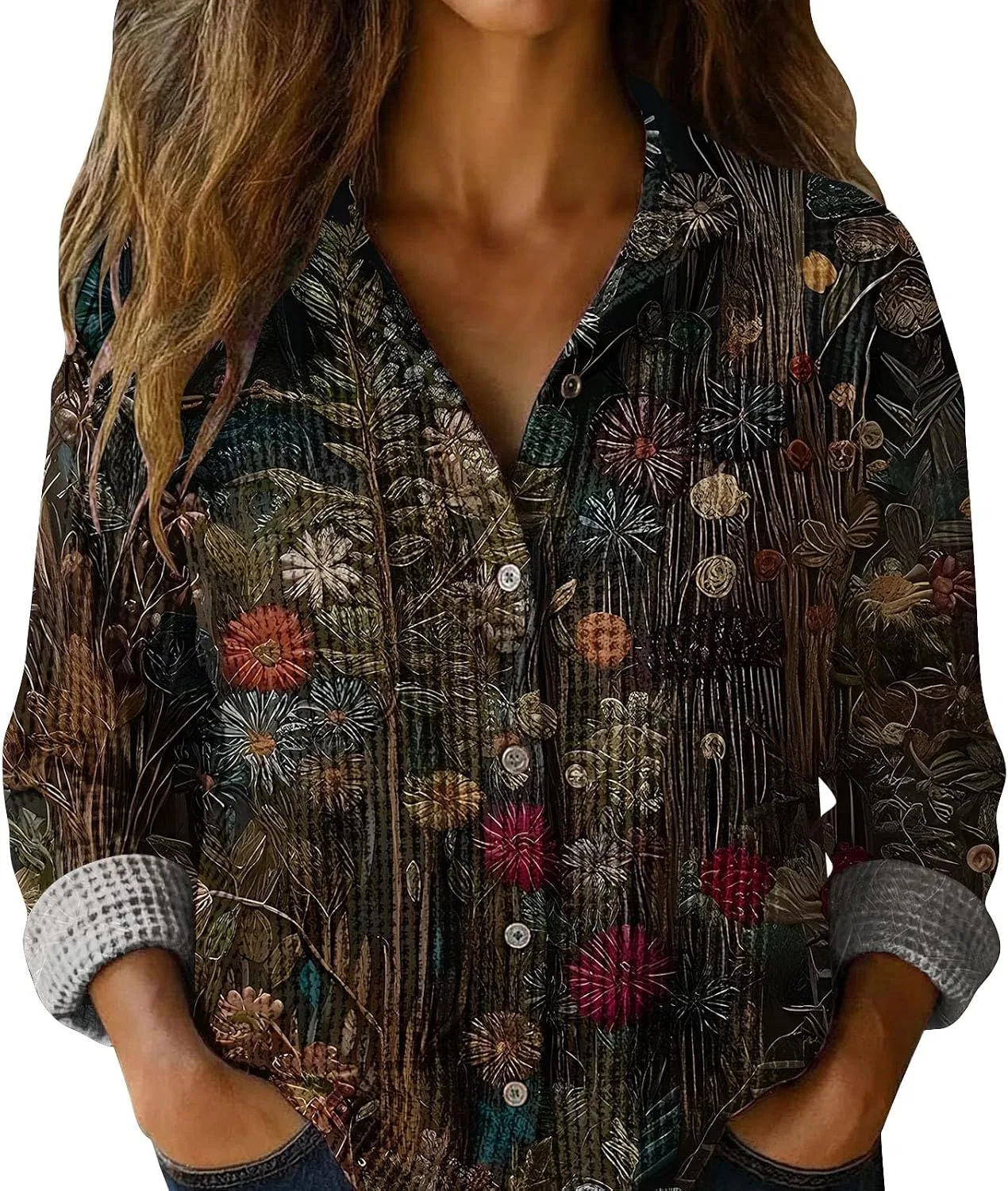 Женская блуза с принтом, модель Boho Button, чёрный — фото 4