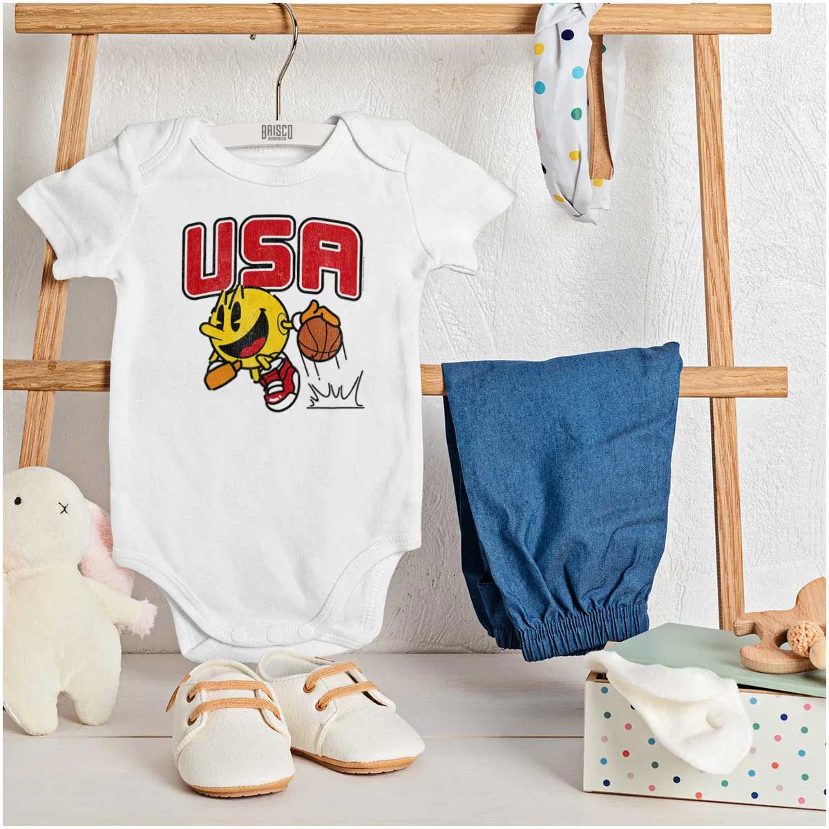 Детский боди-комбинезон с принтом PACMAN Arcade Game Basketball USA Brisco Brands, White — фото 3