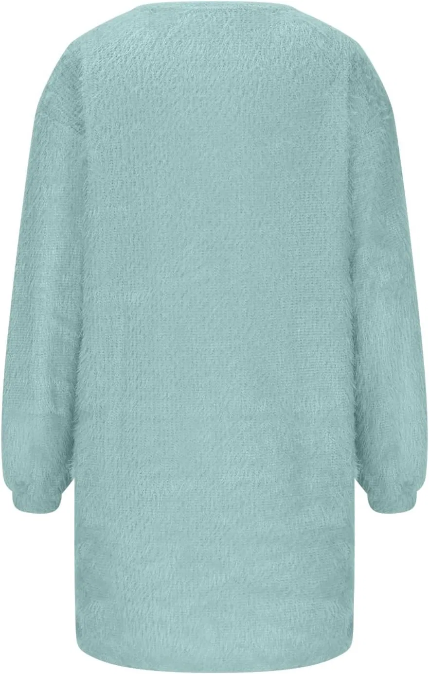 Женское свитер-платье с фонариками рукавами Lightweight Knit, Light Blue — фото 4