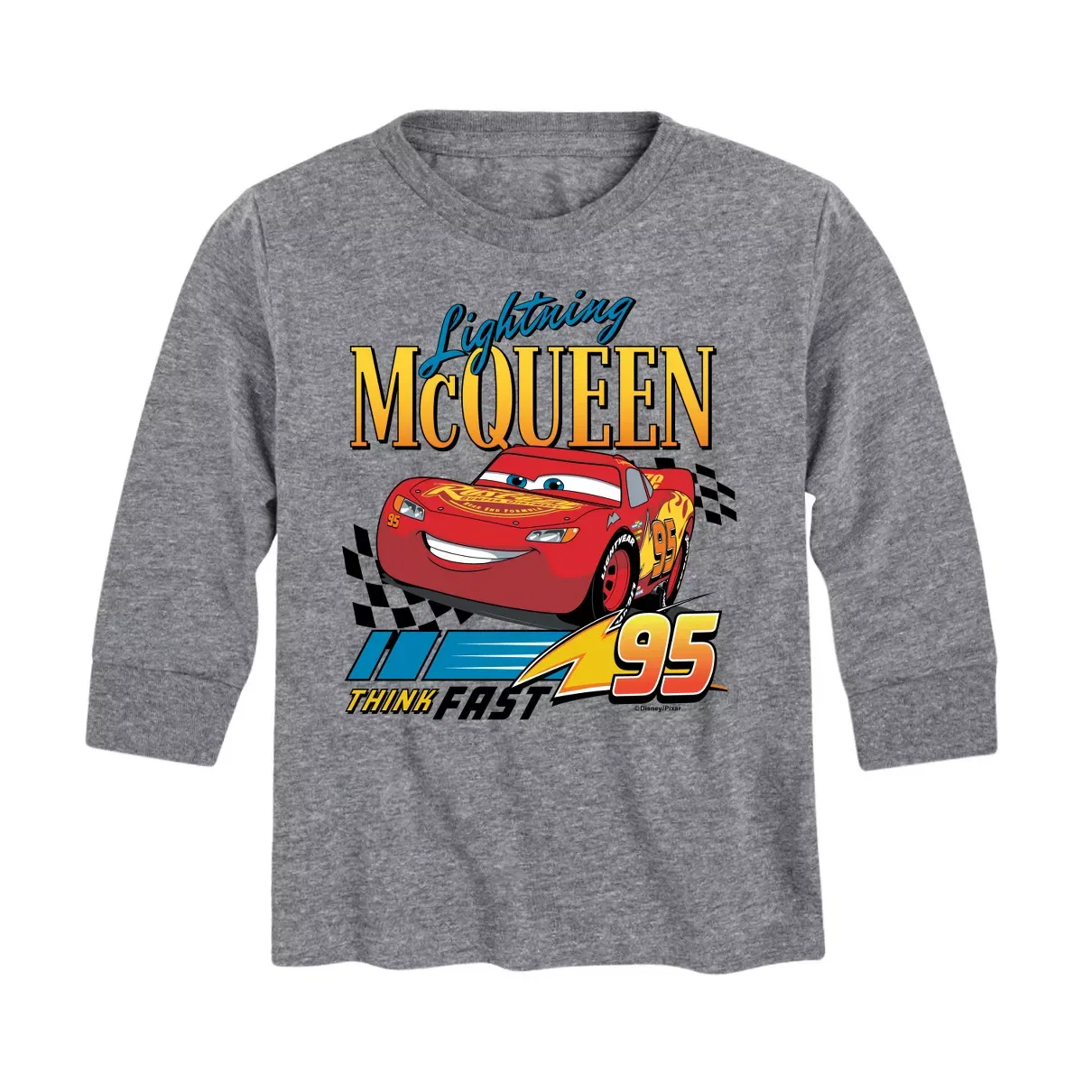 Детский лонгслив с принтом Lightning McQueen Think Fast Cars, Athletic Heather