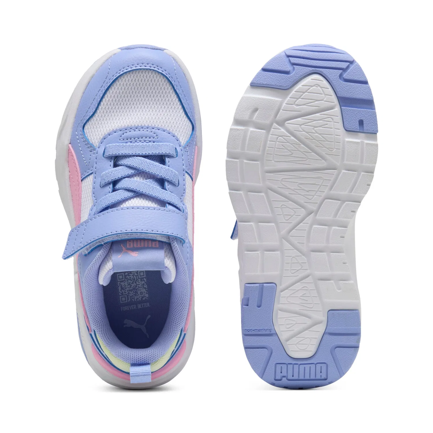 Детские спортивные кроссовки с амортизацией PUMA TRINITY 2 LT AC PS, White/Pink Shimmer/Intense Lavender — фото 4