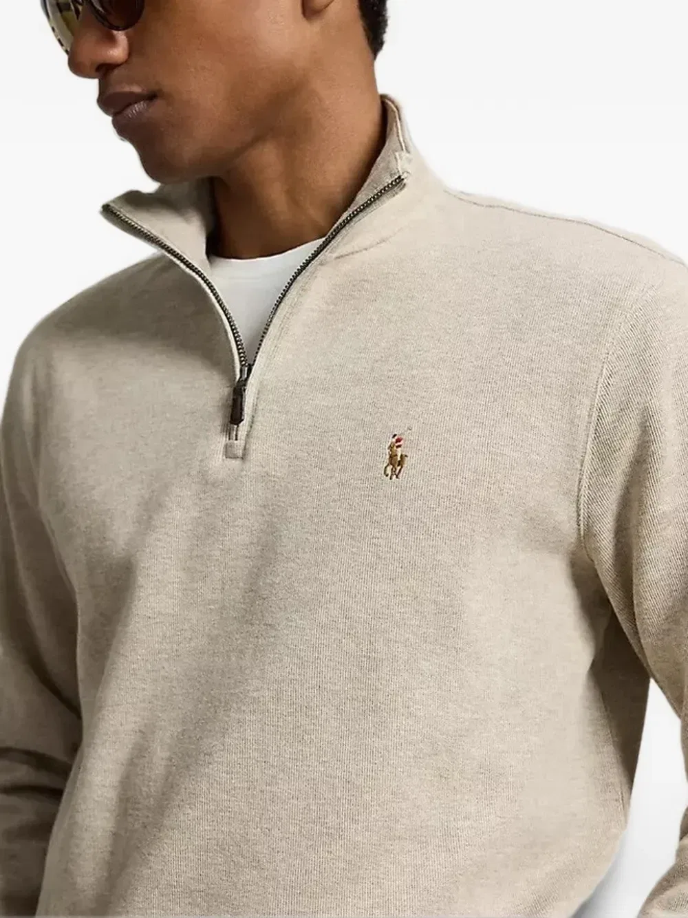 Свитер с логотипом на молнии четверть длины Polo Ralph Lauren, бежевый — фото 4