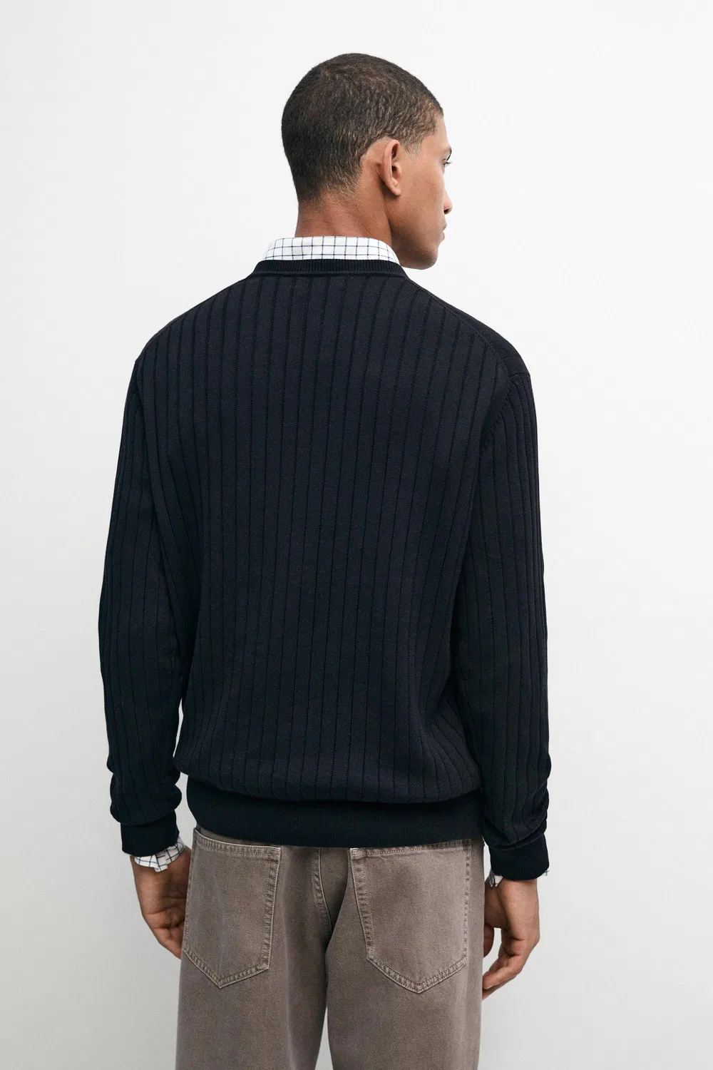 Свитер Massimo Dutti 100% Cotton Ribbed Knit, темно-синий — фото 4