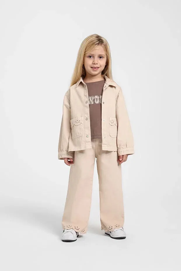 Детский джинсовый жакет для девочек с вышивкой Escabel, Beige — фото 3