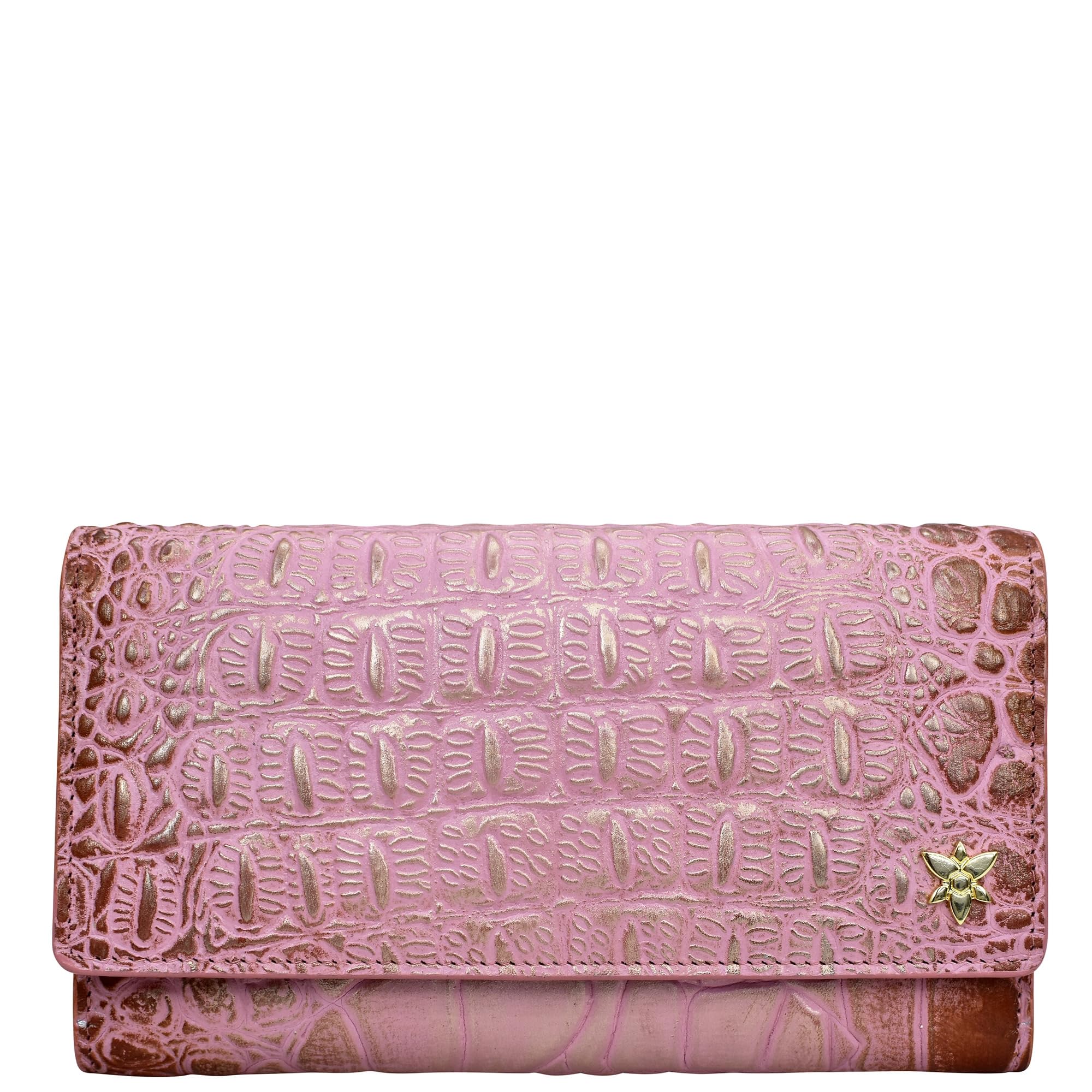 

Кошелек Anuschka Three Fold Wallet - 1150, цвет Croc Embossed Blush Gold