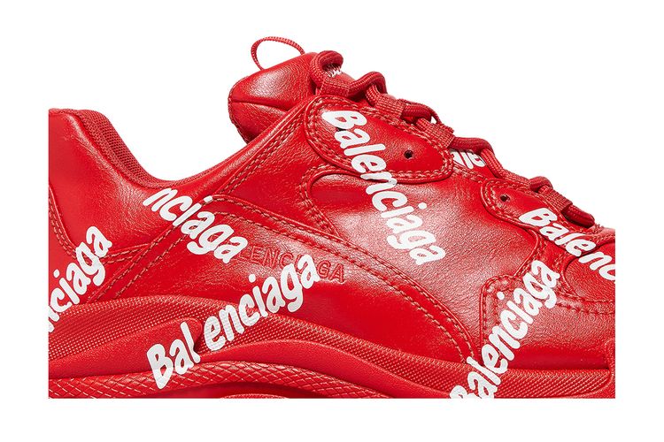 Кроссовки Balenciaga Triple S Sneaker Allover Logo - Tomato Red, красный — фото 2