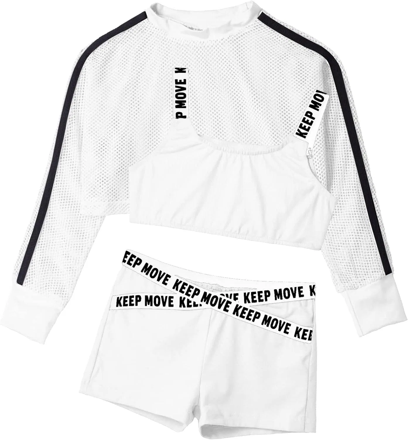 Детский спортивный костюм из 3 предметов Jhaoyu с топом и шортами, White