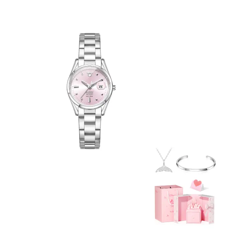 

Часы с кварцевым механизмом, стальной браслет, женские часы, розовый циферблат Disney, Pearl Pink