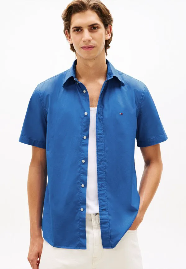 Рубашка с коротким рукавом из поплина, стандартного кроя, модель th flex. Tommy Hilfiger, Blue Orbit