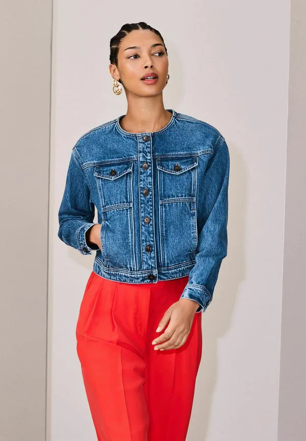 Джинсовая куртка прямого кроя без воротника Next, Denim Dark Blue — фото 3