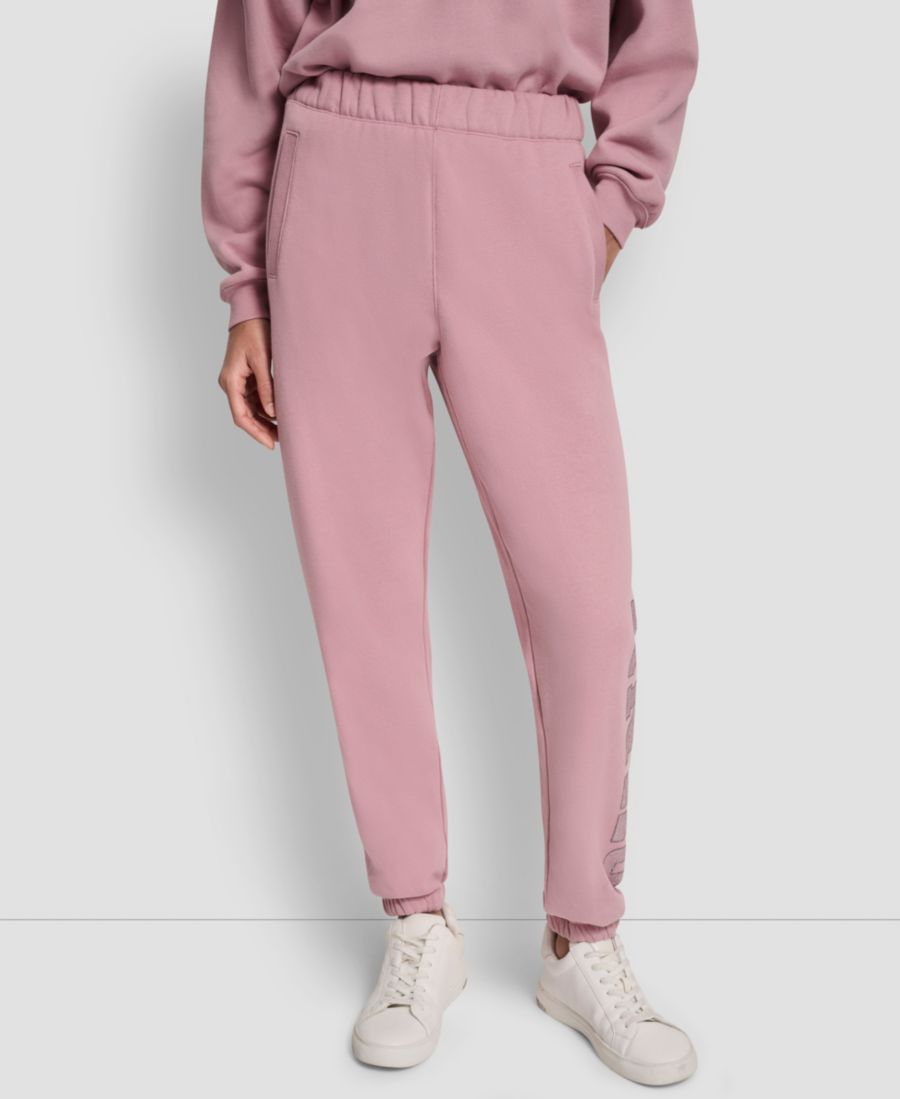 

Женские спортивные брюки с высокой посадкой и свободным кроем, украшенные стразами, в стиле университетской формы DKNY, Dusty Mauve