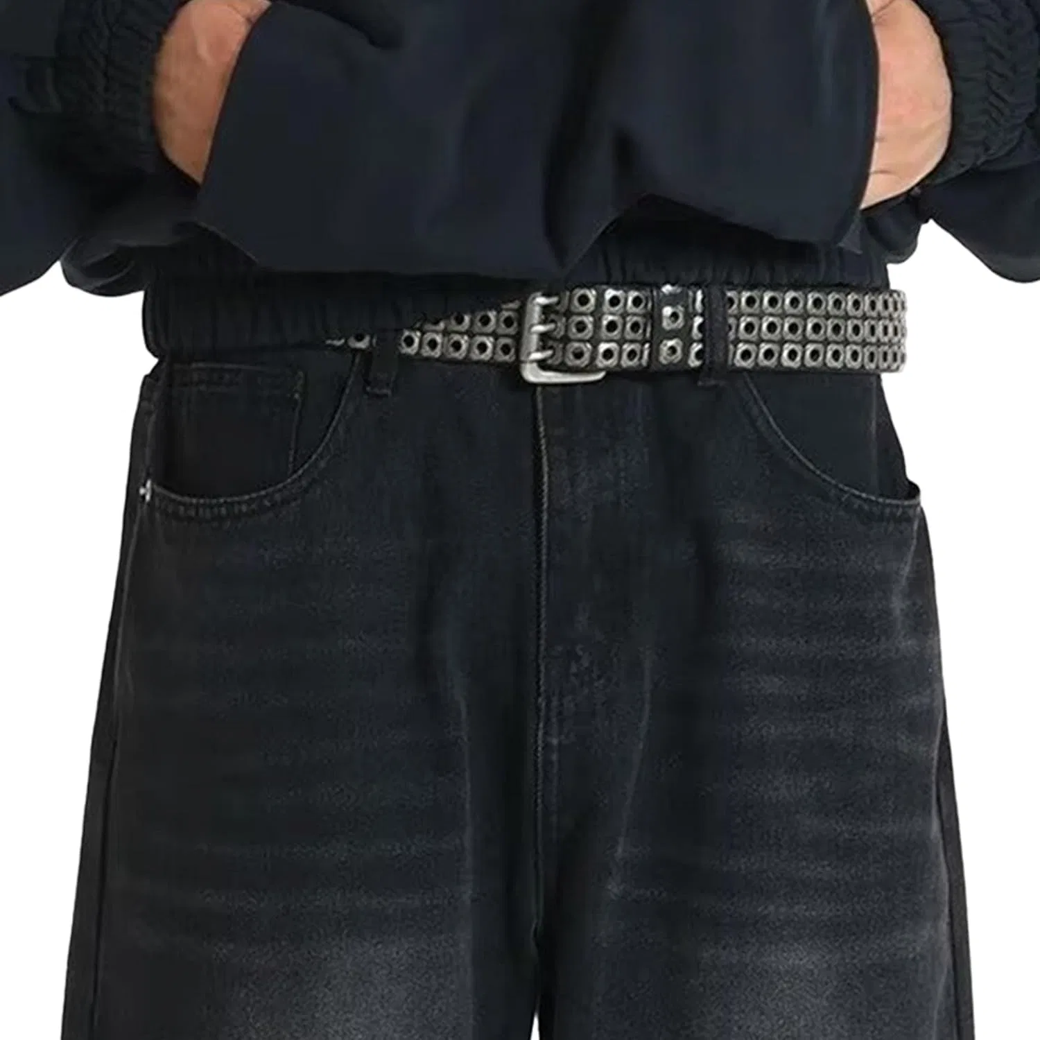 Джинсы свободные, Men's Baggy Hip Hop Jeans Relaxed Fit Casual Wide Leg Long Trousers Vintage Plain Denim Pants, Black — фото 4