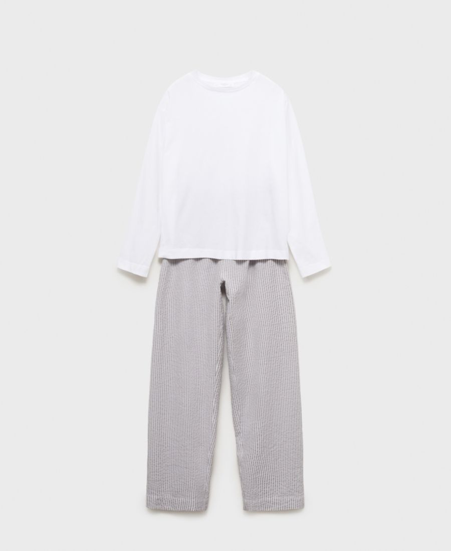 

Женская двухкомпонентная полосатая пижама из жатой ткани MANGO, Charcoal