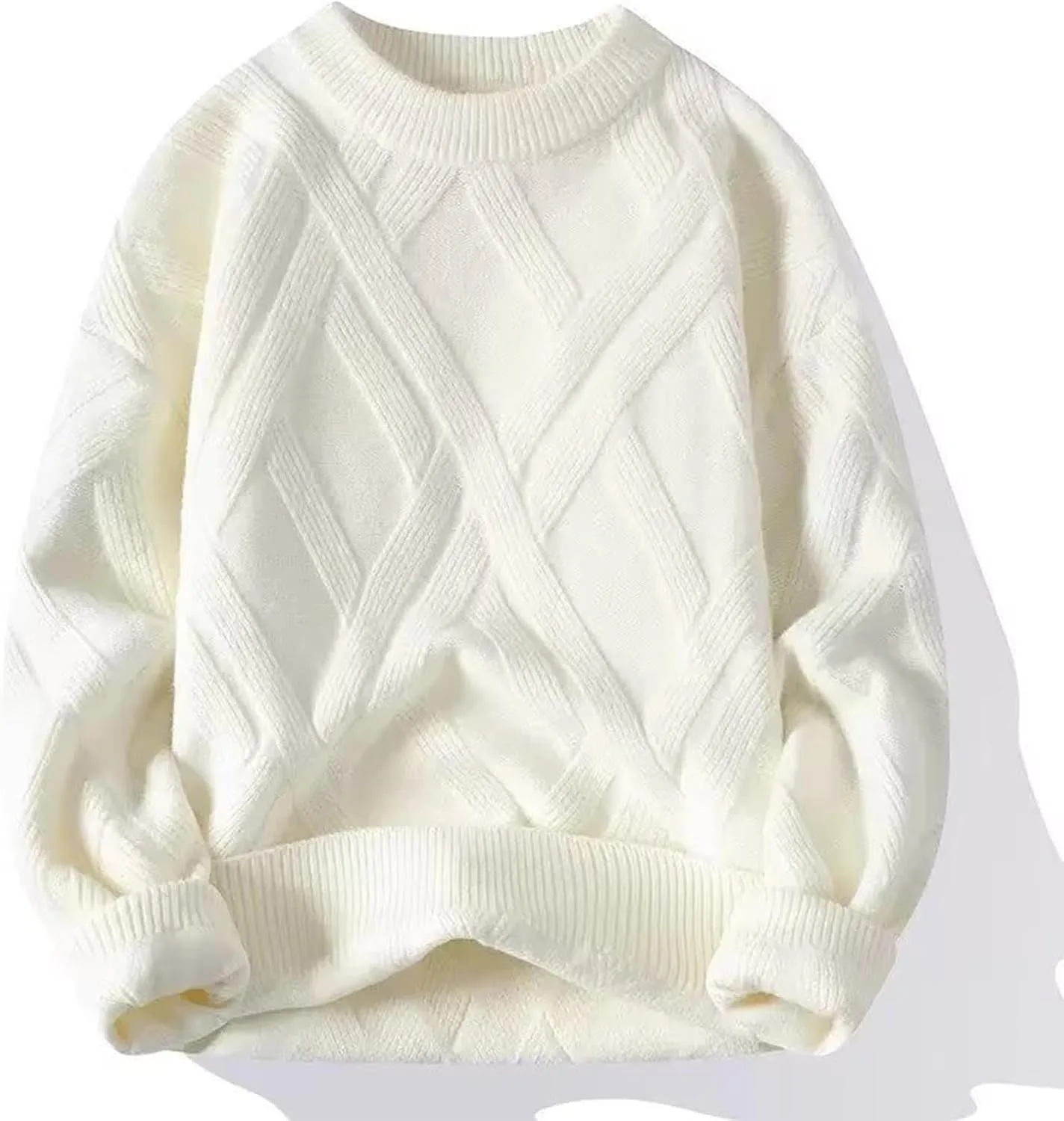 

Мужской оверсайз свитер с косой вязкой, длинный рукав, круглый вырез