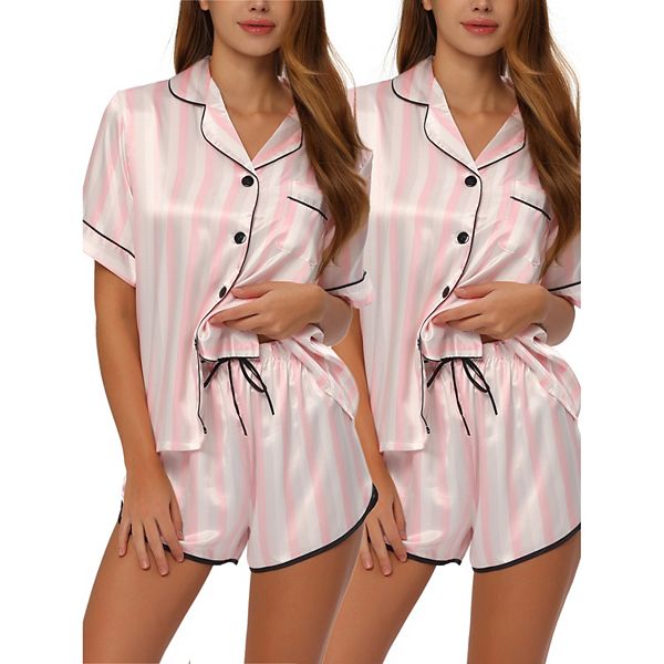 

Женский пижамный комплект из сатина: футболка и шорты в горошек Cheibear, Pink White