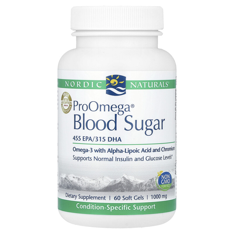 

Nordic Naturals, ProOmega Blood Sugar, добавка для поддержания нормального уровня сахара в крови, 1000 мг, 60 капсул