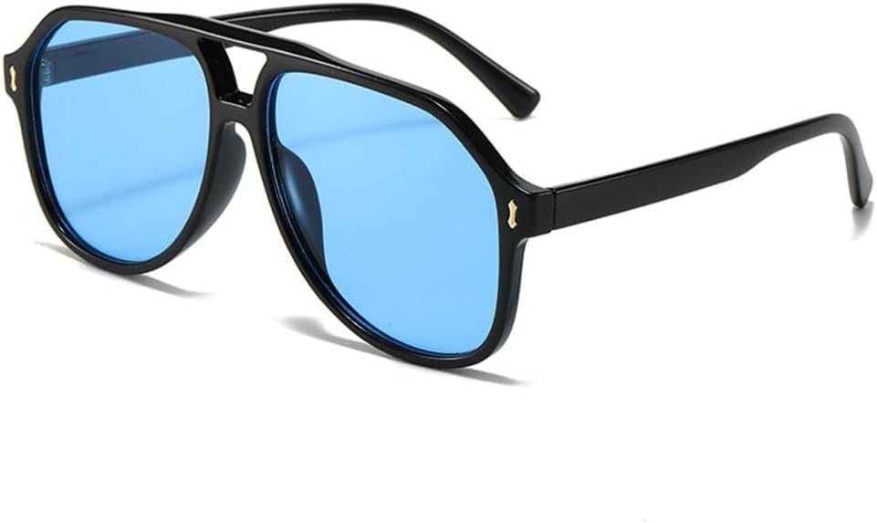 

Модные солнцезащитные очки-пилот с двойной перемычкой для мужчин и женщин в винтажном стиле с заклепками. Стильные панк-солнцезащитные очки с защитой от УФ-излучения UV400 generic, Black Blue