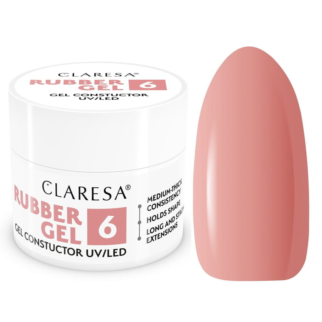 Claresa Rubber Gel 6, Наращивающий гель для наращивания ногтей, средний теплый розовый с оттенком бежевого, 45г — фото 2