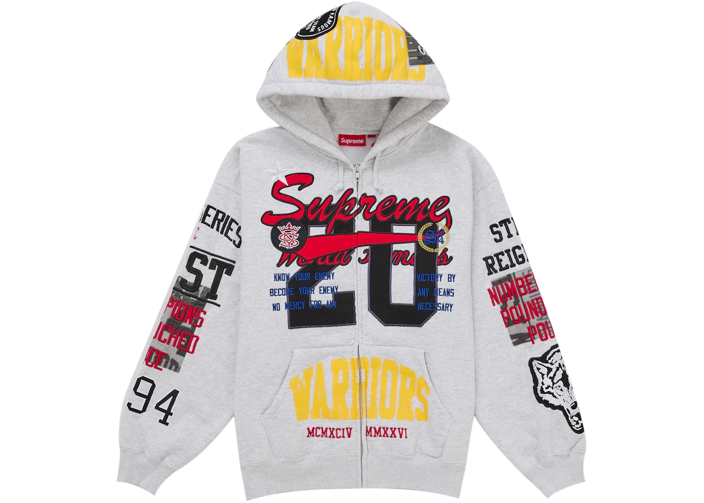 Мужской свитшот-худи с аппликацией Supreme Warriors Ash Grey