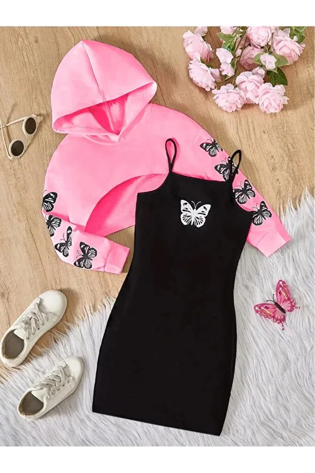 Детское платье-свитшот для девочек с принтом Girl'S butterfly printed crop Keywest, Pink