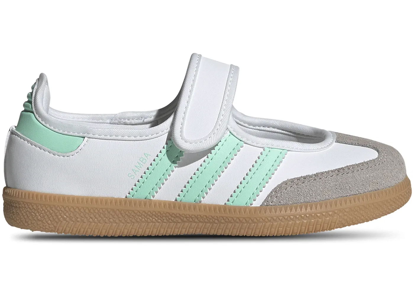 Детские кроссовки для девочек с классическим дизайном Adidas Samba Jane, Cloud White/Easy Green/Gum