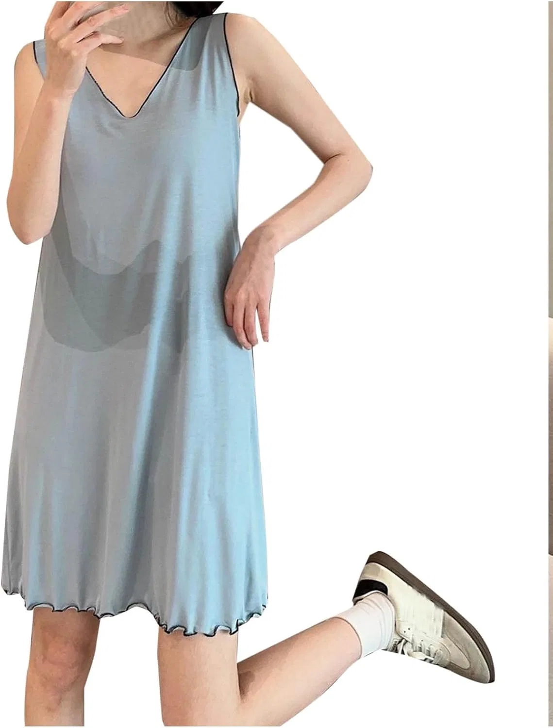 Женская пижама-сорочка с V-образным вырезом, Light Blue — фото 2