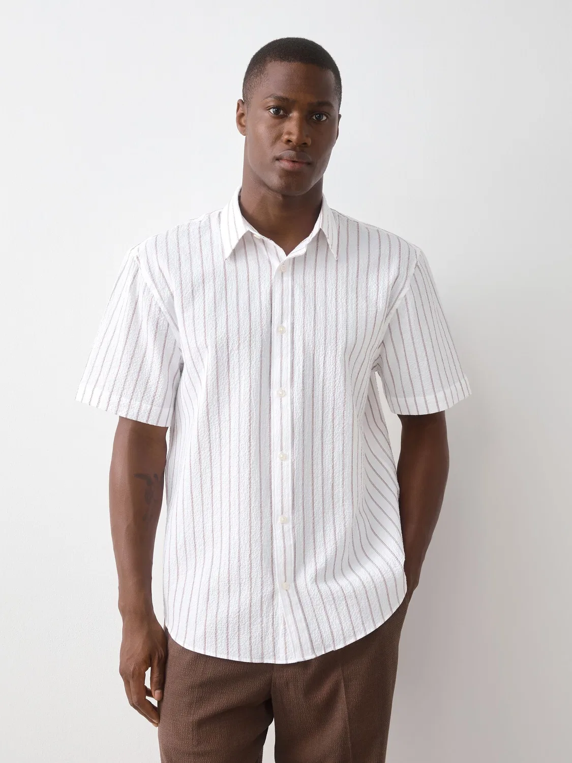 Рубашка с полосками Regular Fit Neutral Next, нейтральный