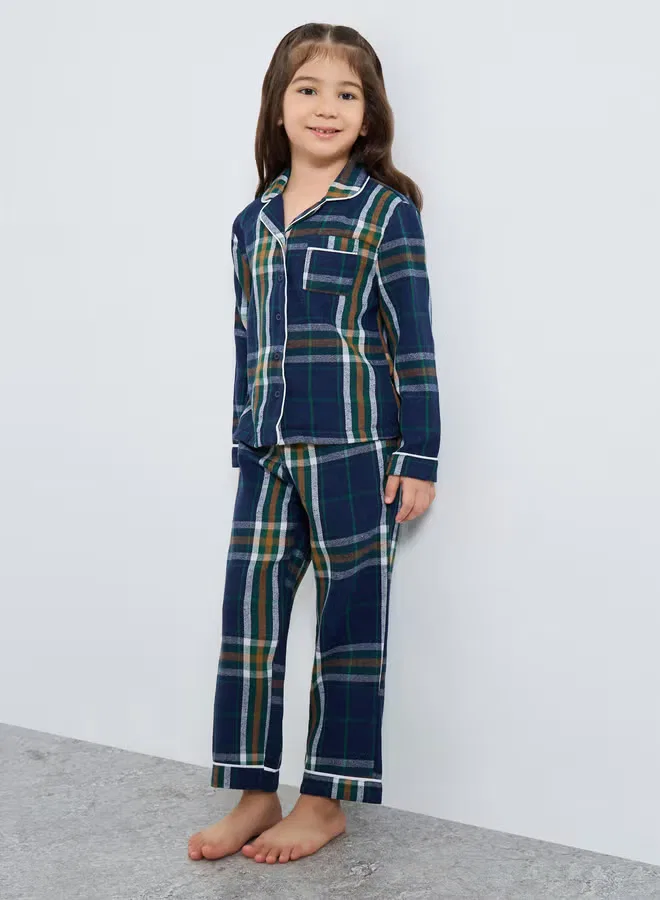 Комплект пижамный в клетку с длинным рукавом Family pyjamas Styli, темно-синий