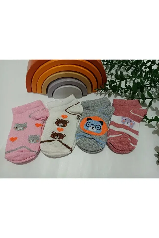 Детские носки-пинетки для девочек с принтом 4-Pack recycle tual pattern girl's booties socks Bebek Meselesi, Colored