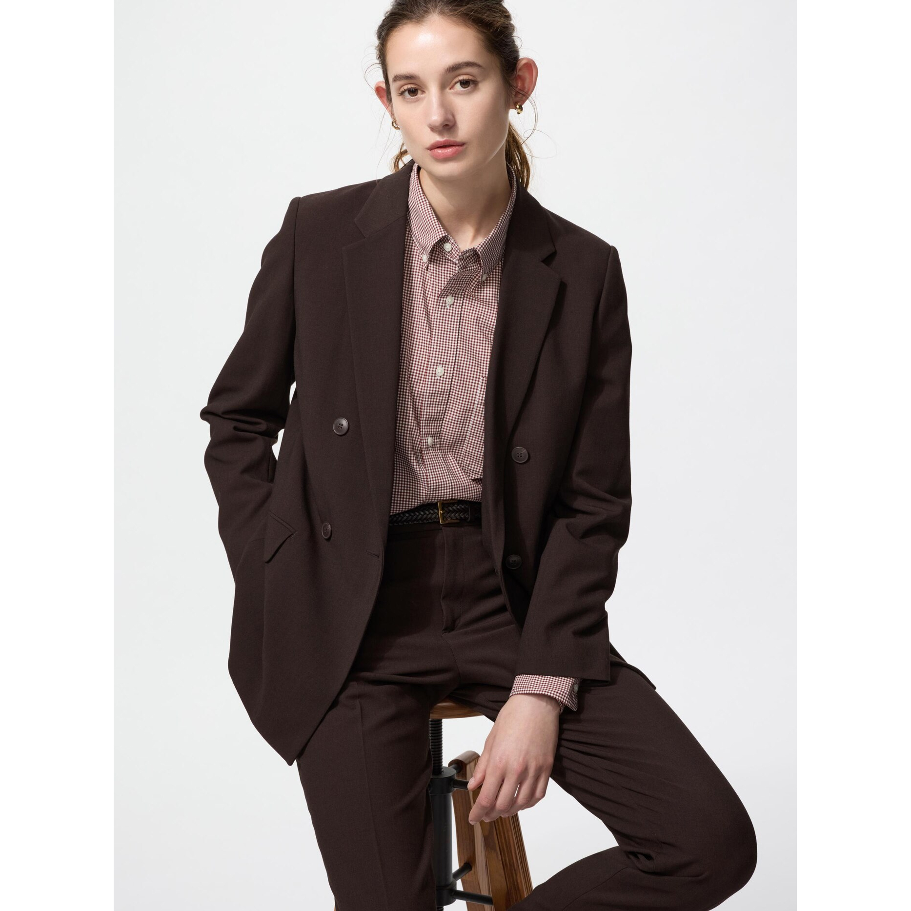 

Двубортный пиджак Uniqlo женский, темно-коричневый