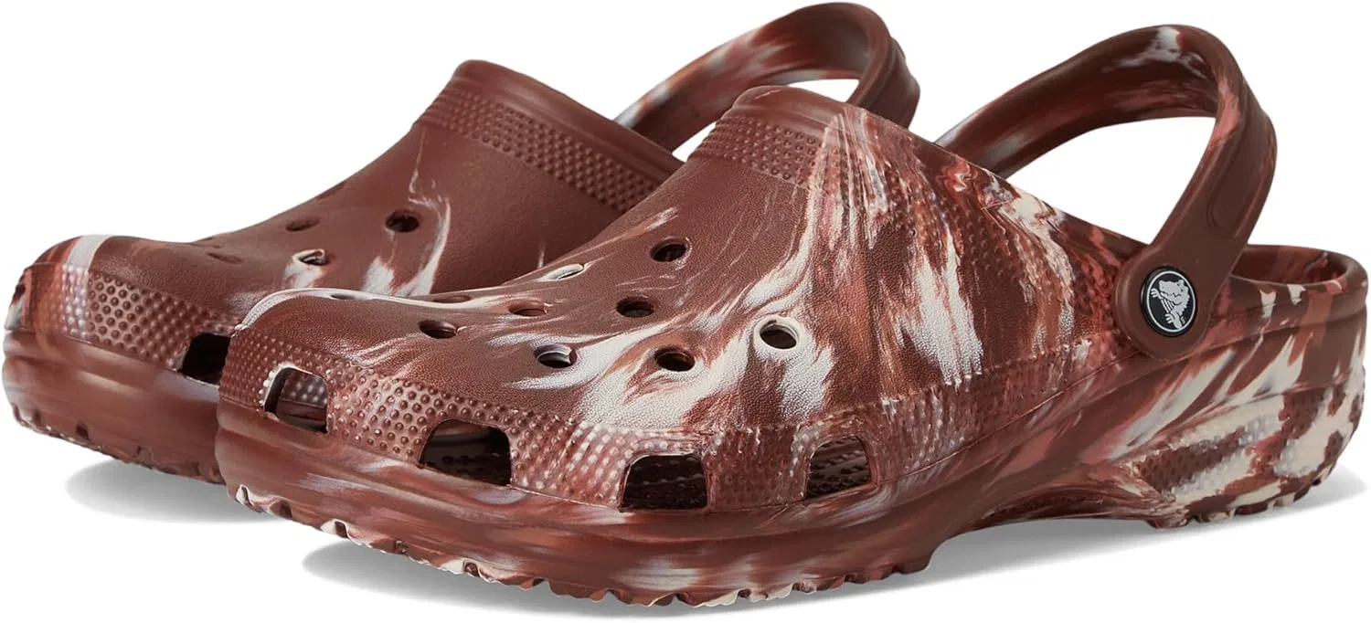 Классические деревянные сабо Crocs унисекс с мраморным рисунком, Dark Clay Multi