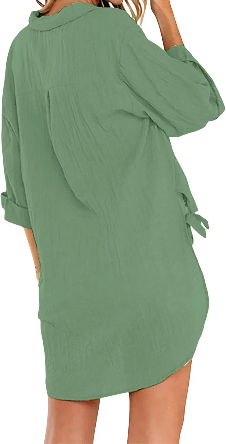 Женская свободная блуза с V-образным вырезом Oversized Beach Cover Up, Green — фото 3