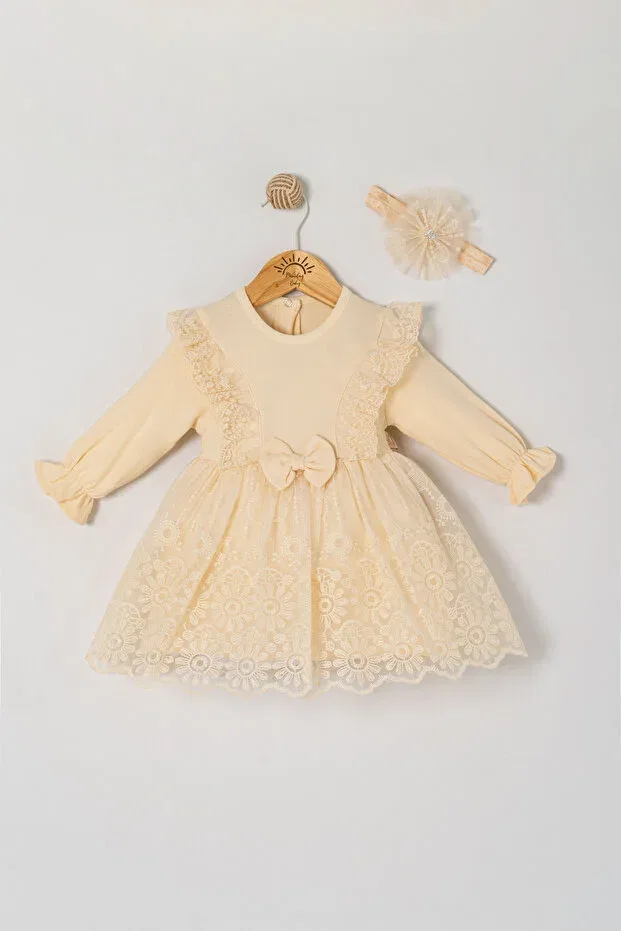 Детское платье для девочек с вышивкой Mevlutluk Miniday Baby, Beige — фото 2