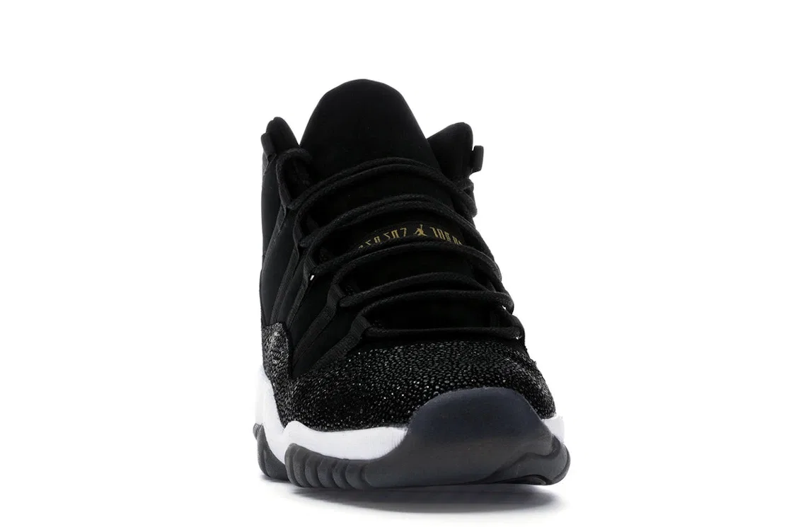 Детские кроссовки с блестящим верхом Jordan 11 Retro Heiress Black Stingray, Black/Metallic Gold-White-Infrared 23 — фото 2