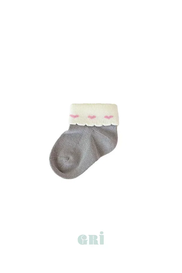 Детский комплект носков для девочек с принтом Organic heart patterned 3-piece baby girl socks set Tubebé Istanbul, Colored — фото 2