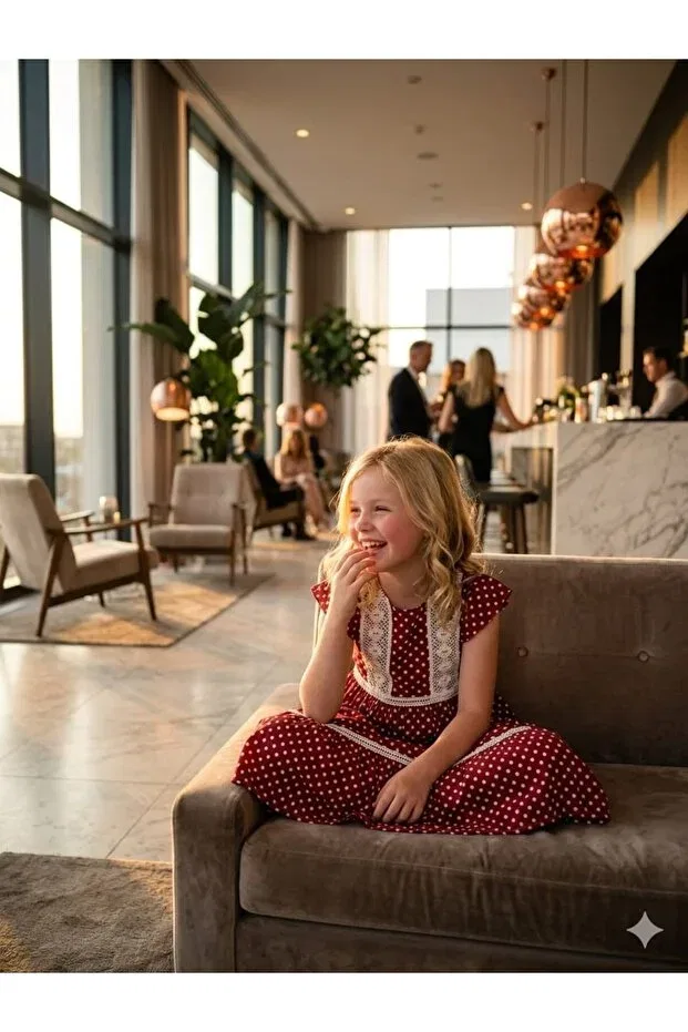 Детское платье для девочек с принтом Hilal Akıncı Kids, Burgundy — фото 4