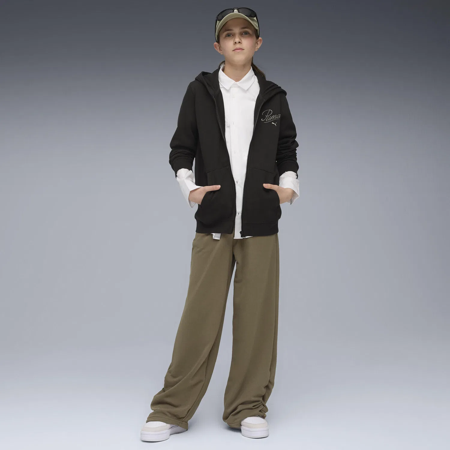 Детское худи с капюшоном и принтом Essentials Script Puma, Schwarz Aschgrau Dunkelgrau — фото 4