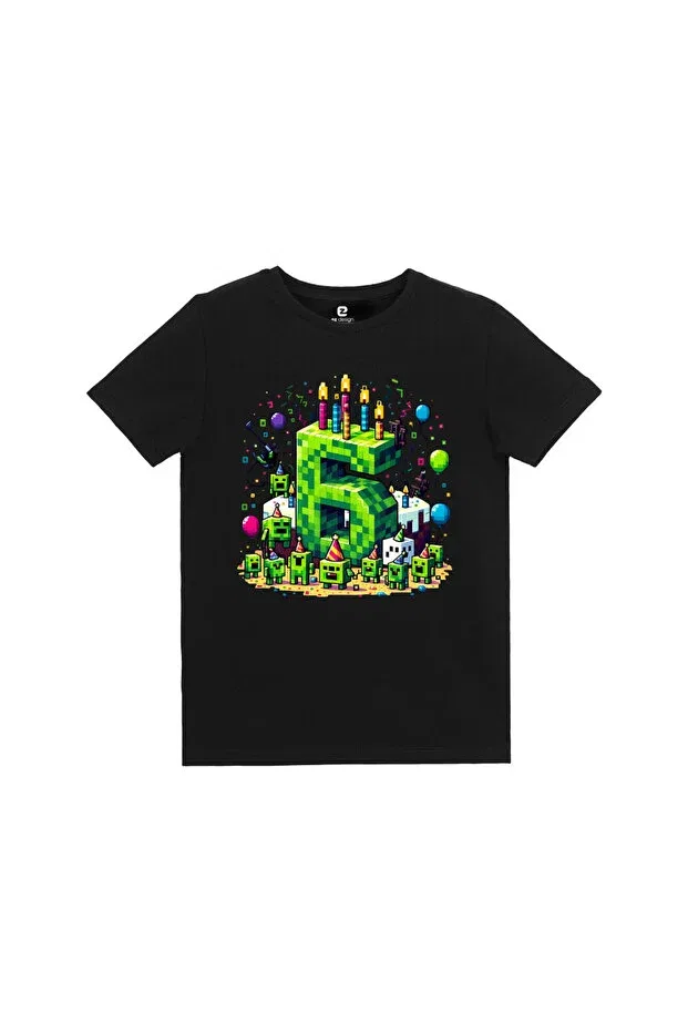 Детская футболка для девочек с принтом Minecraft birthday 6 years old printed design Ez Design, Black