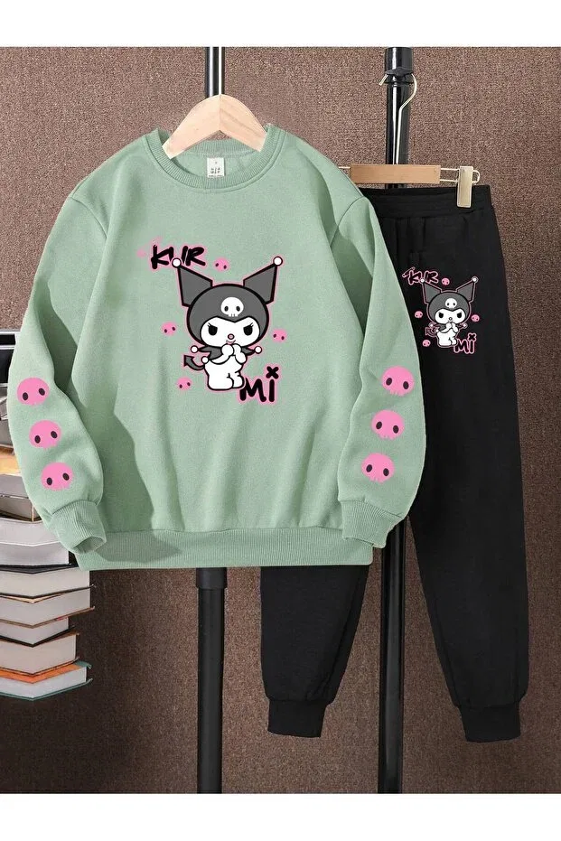 Детский комплект свитшот и спортивные штаны для девочек с принтом Sportswear Lepold, Top Mint Bottom Siya