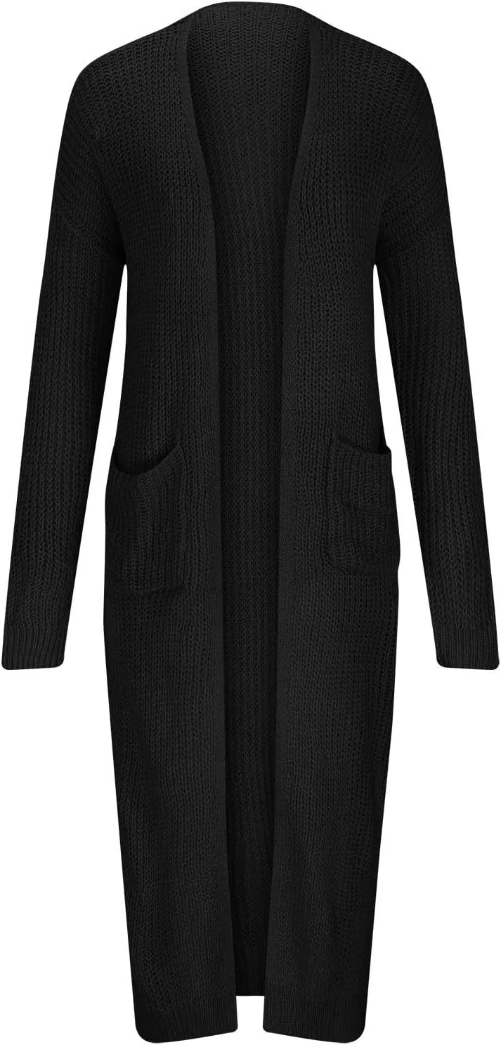 Женский длинный кардиган макси кружевной вязаный открытый, Black — фото 3
