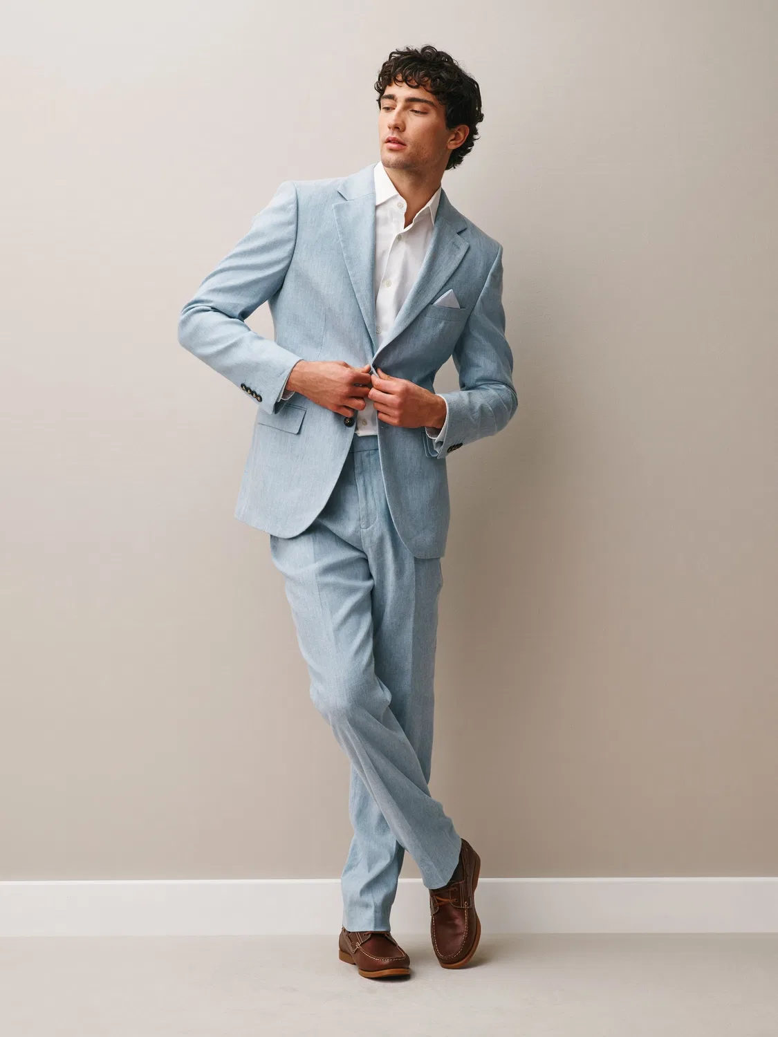 Пиджак Stretch Linen Rich, Muscle Fit, Motionflex Next, светло-синий — фото 3