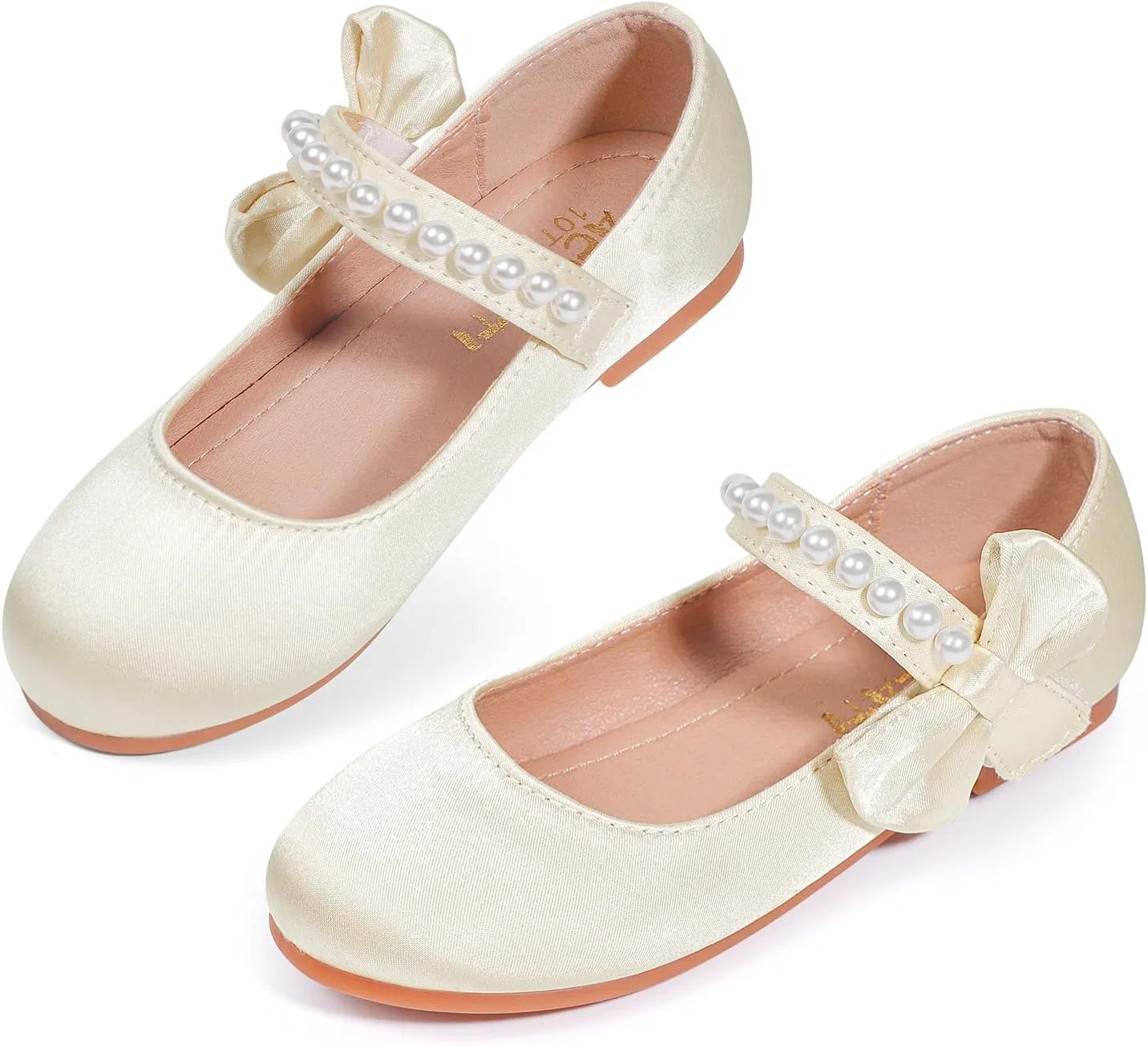 Детские туфли для девочек с жемчужным бантом KDVOG, Ivory Satin
