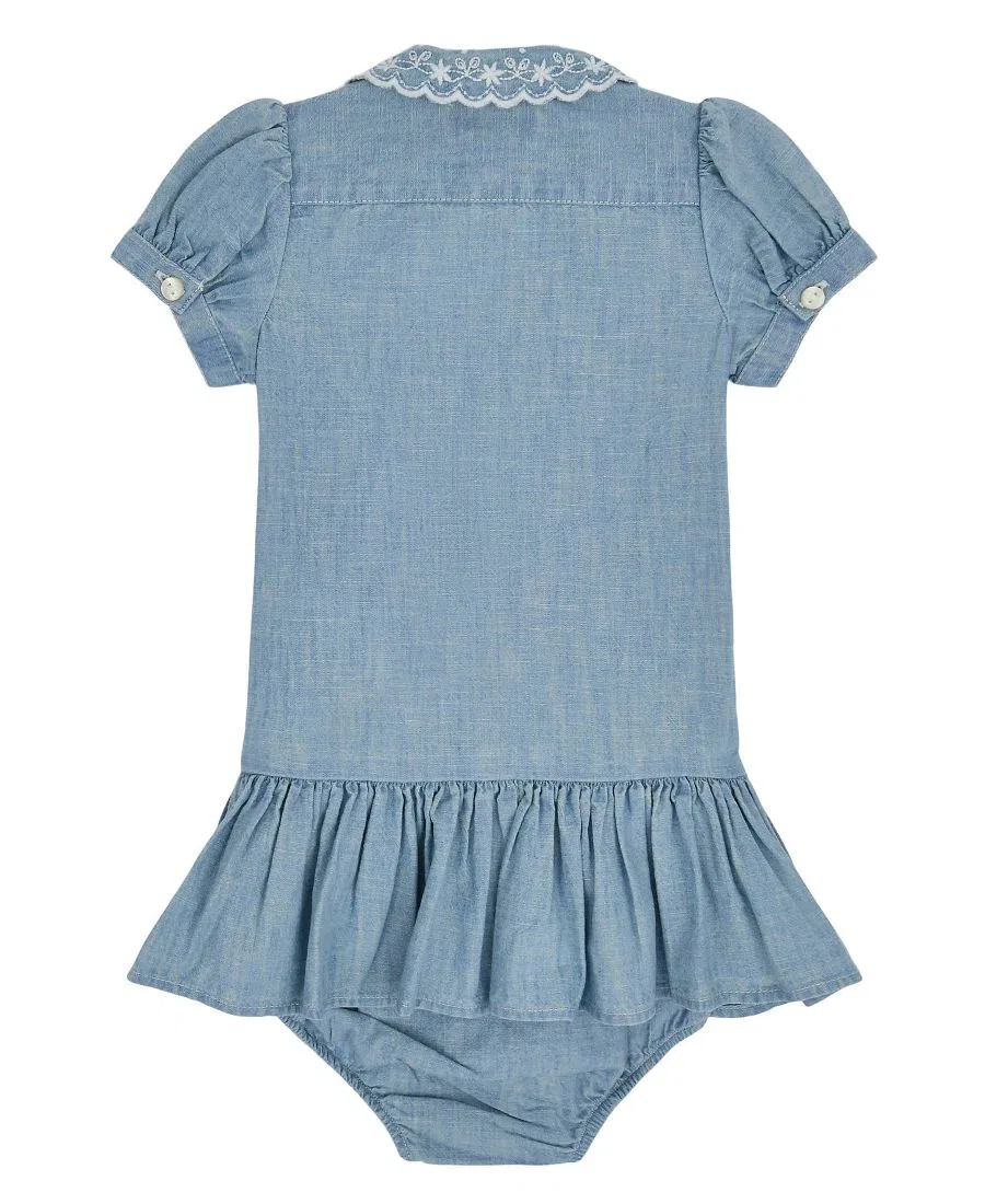 Платье из хлопкового шамбре с вышивкой, с блумерсами Polo Ralph Lauren, New Medium Wash — фото 2